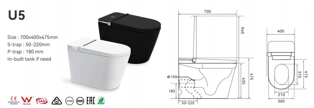 BathTec U5 – Smart Toilet with Signature Wing LED Lighting