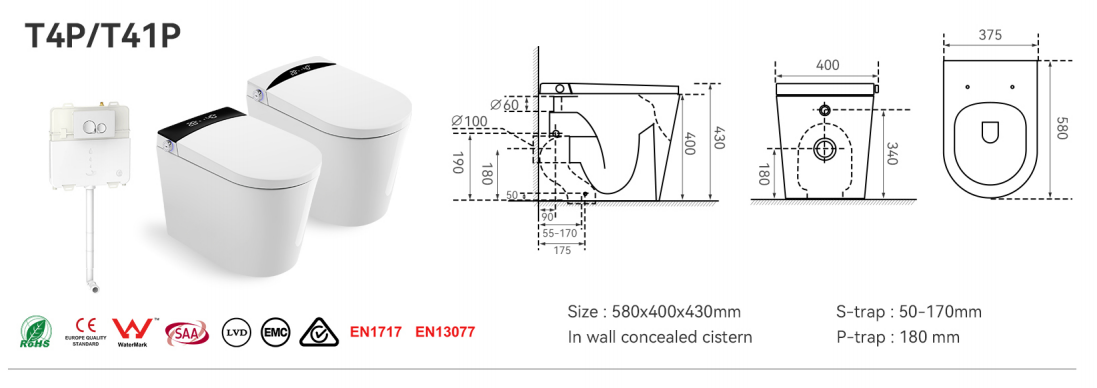 BathTec T41 – In-Wall Smart Toilet with LED Display & Automated Hygiene